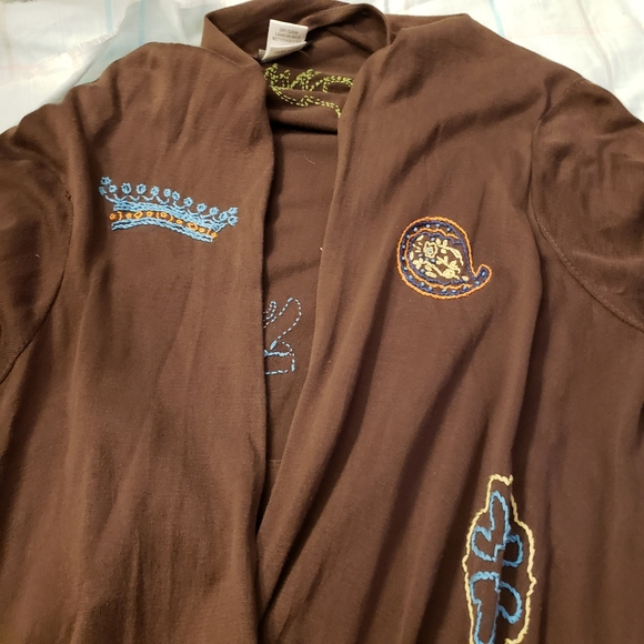 BCBG MAXAZRIA Brown Silk Cotton Tie Wrap Cardigan - Picture 12 of 14